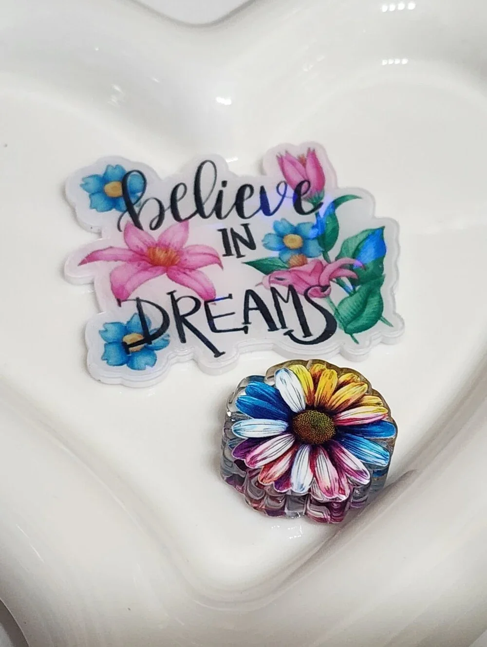 Believe in Dreams Flatback Focal Bead Flowers‎ Badge Keychain Kewelry Making